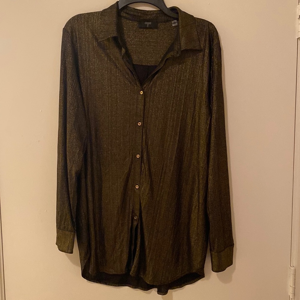 Tahari XL long sleeve top; gold/black